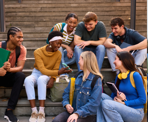 Happy students in English class